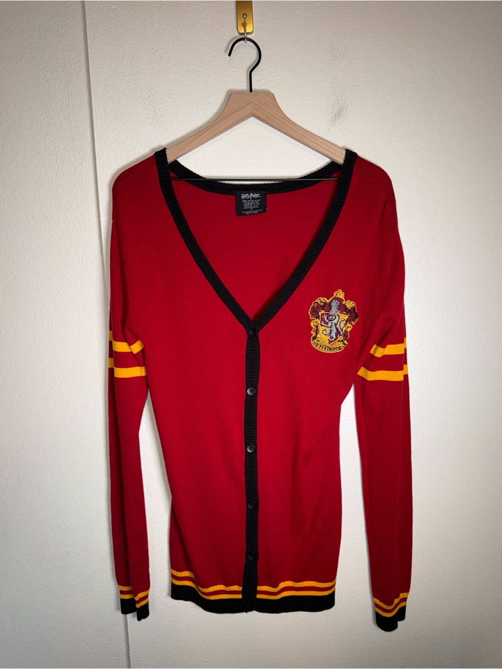 HARRY POTTER Warner Bros Red and Black House Sweater Gryffindor Cardigan L